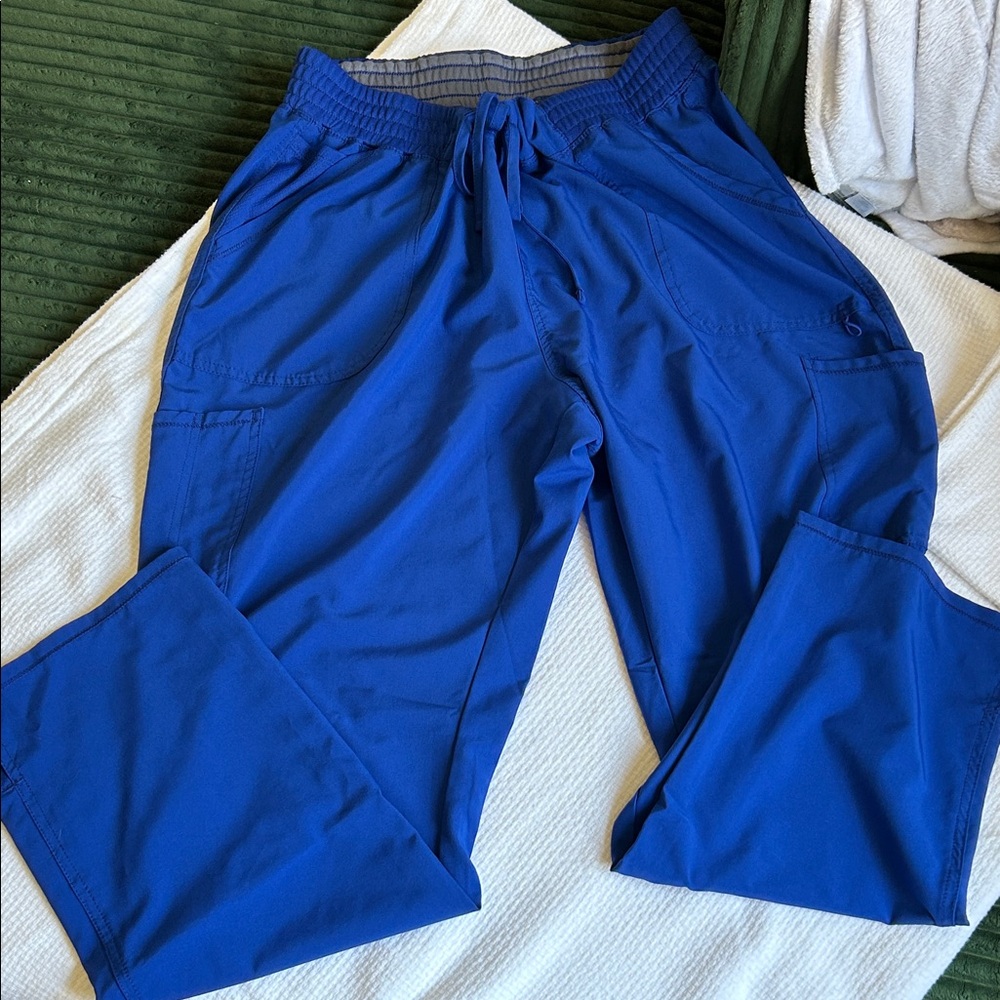 Women’s Blue Drawstring Cargo Scrub Pants and Top - SET